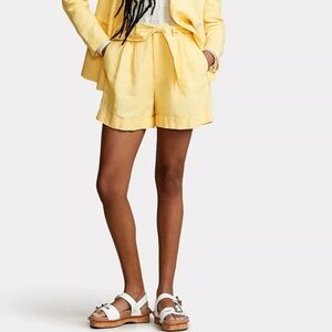 Polo Ralph Lauren Womens Shorts Size 4 Yellow Linen Relaxed Fit Roll Cuffs New